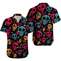 Hawaii Shirt Mens Halloween Skull Printed Shirts