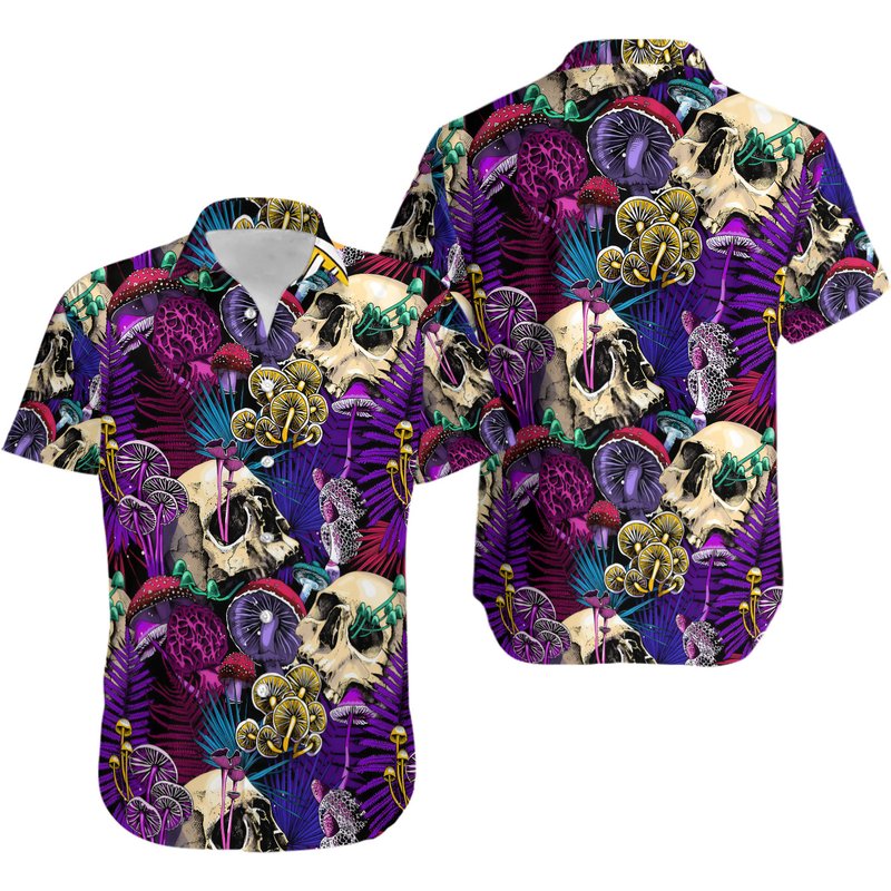Tropical Mushroom Skull Button Down — Chemises décontractées pour hommes