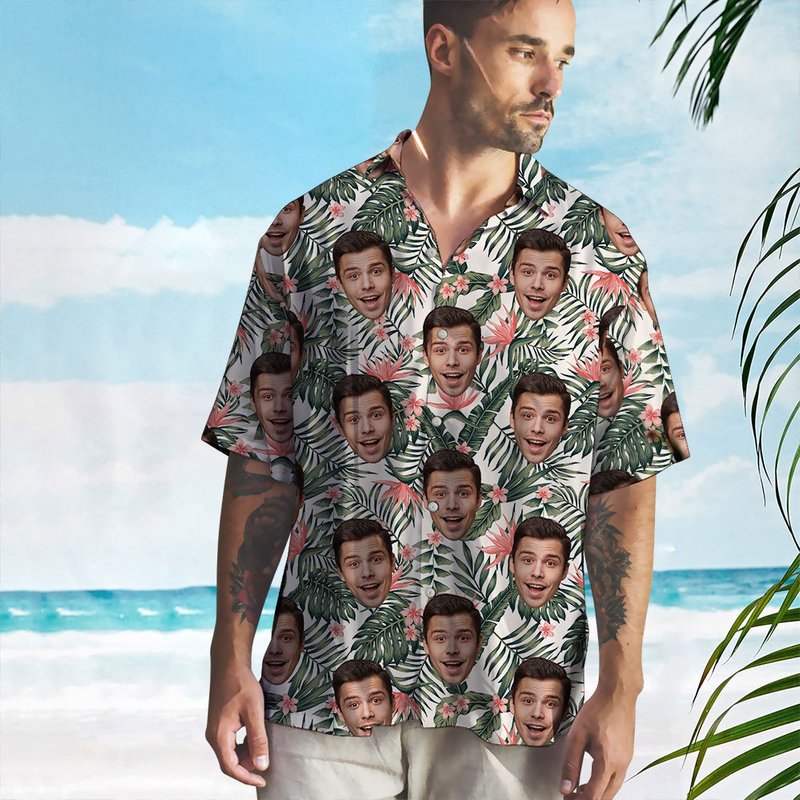 Personalized Photo Hawaiian Shirt, Custom Face Beach Shirt — Chemises décontractées pour hommes