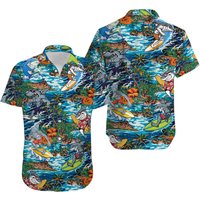 Surfing Shark Tropical Island Beach Aloha Hawaiian Shirt