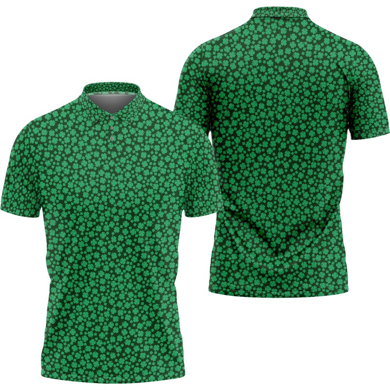 Clover St Patrick's Day Shirt Green Irish Polo Golf Shirts — Chemises décontractées pour hommes