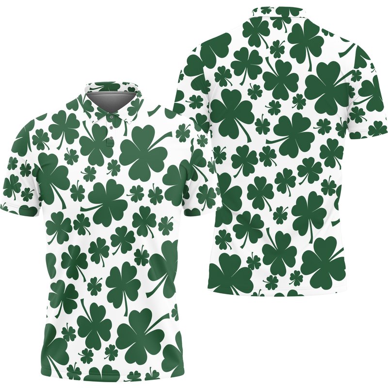 Irish Clover Polo Shirts For Men, Funny Golf Shirts, Saint Patrick's Day Polo Golf Shirts — Chemises décontractées pour hommes