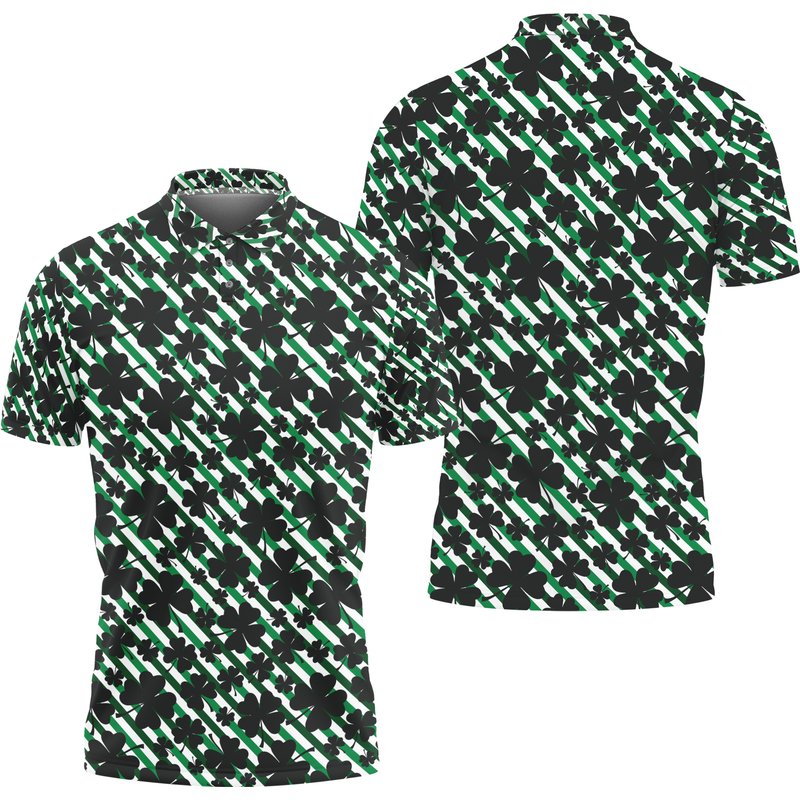 St. Patrick's Black And Green Irish Clover Polo Shirts — Chemises décontractées pour hommes
