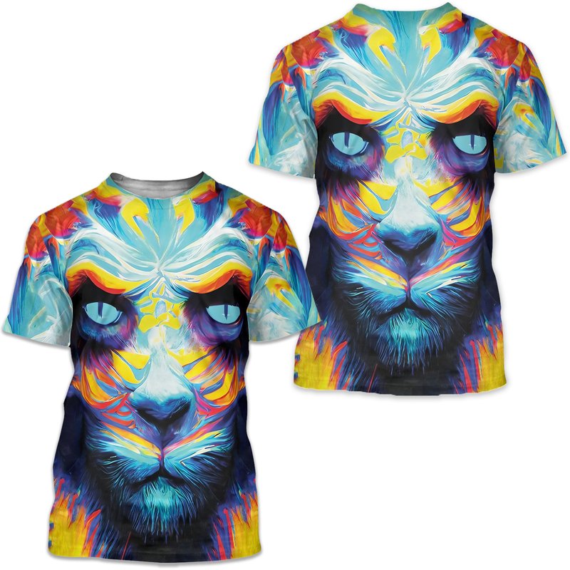 Tie Dye Shirt Trippy Lion Art Paint 3d T-shirts — T-shirts pour hommes