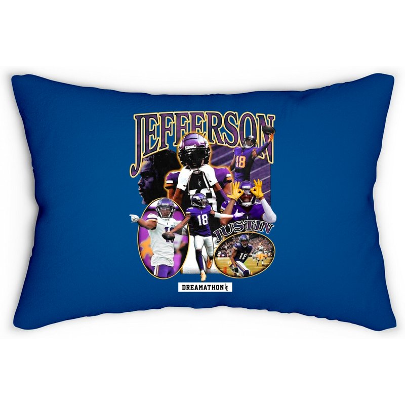 Justin Jefferson Dreams Lumbar Pillows, Vintage Justin Jefferson Lumbar Pillows — Coussins décoratifs