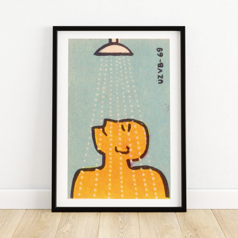 Man Under Shower - Czech Vintage A4 Matchbox Poster — Affiches et impressions