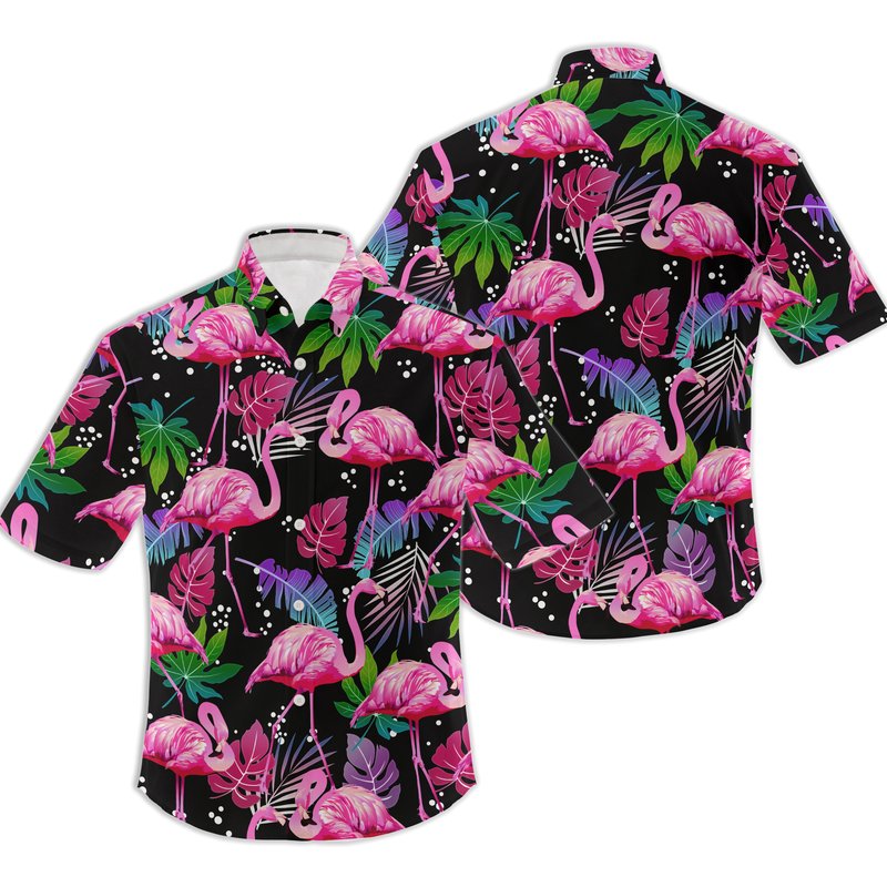 Flamingo Hawaiian Shirt, Short Sleeve Hawaiian Aloha Shirt — Chemises décontractées pour hommes