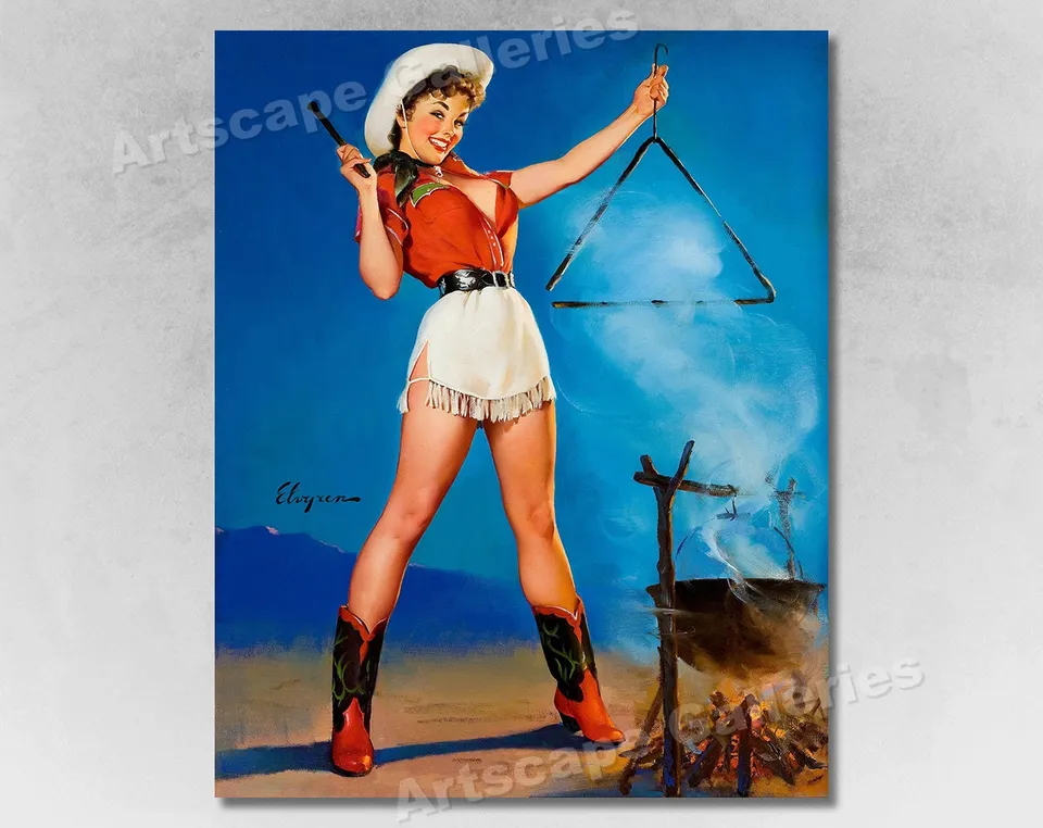 1950's Elvgren Western Pin-Up Poster "Come and Get It" 9" x 11 — Posters & Prints