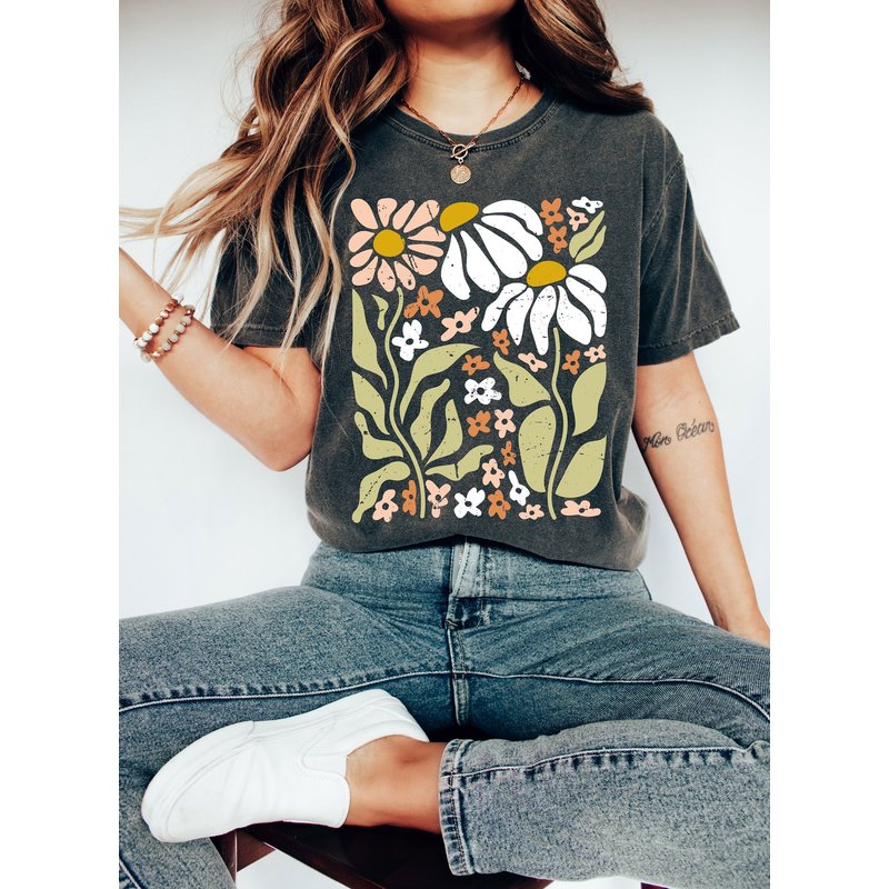 Flowers T-shirt, Boho Wildflowers Floral Nature Shirt