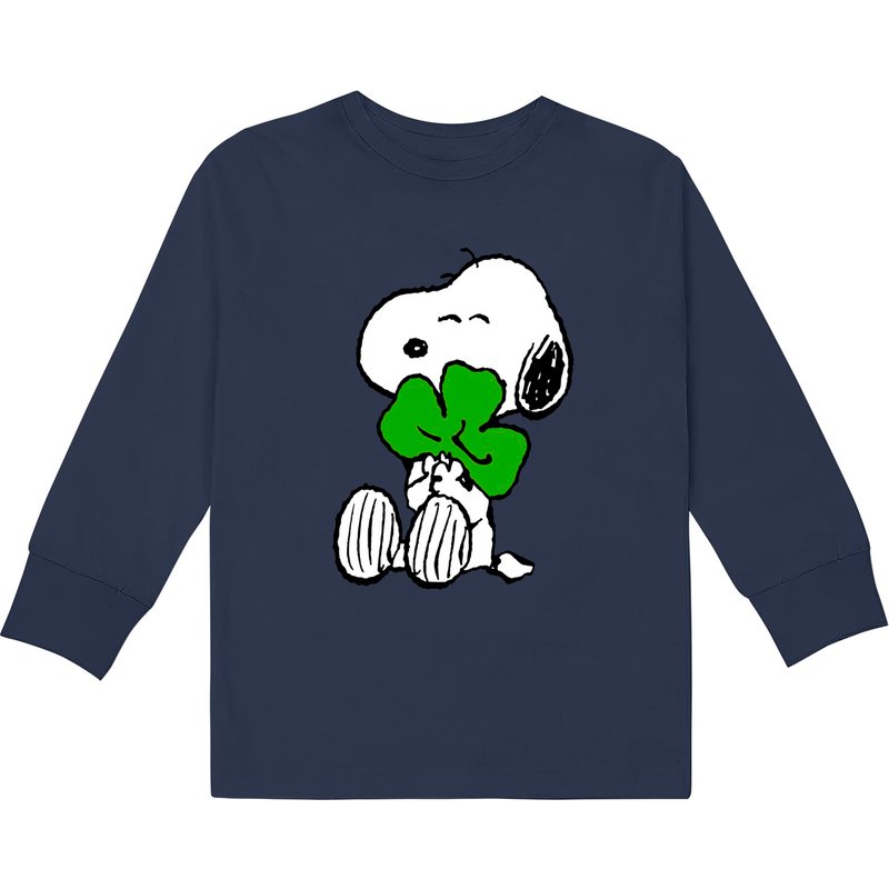 Snoopy Shamrock Hug - St Patricks Day - Crewneck Kids Long Sleeve T-shirts