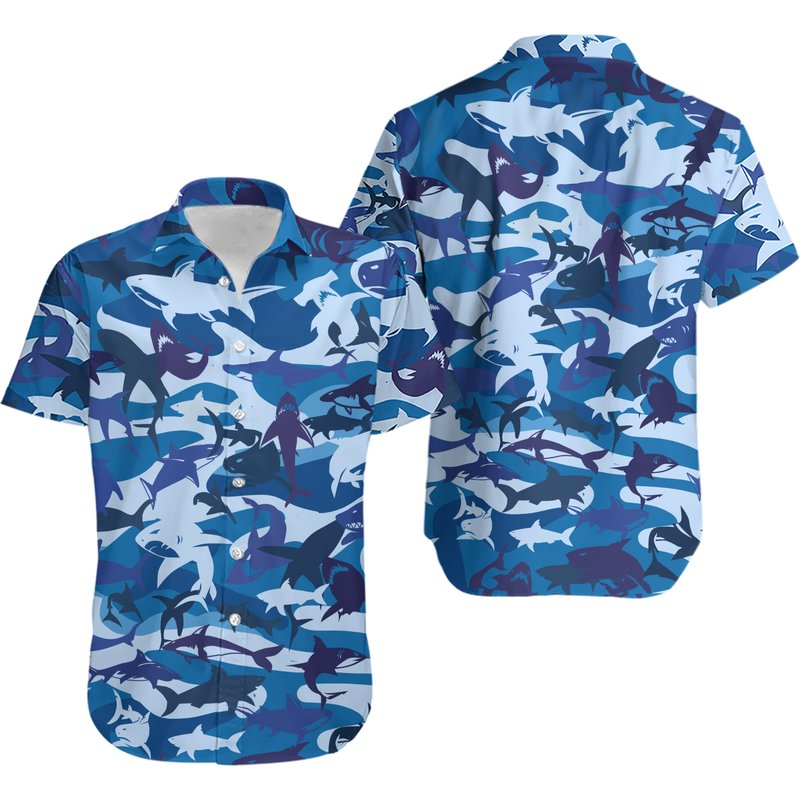 Shark Blue Hawaiian Shirt — Chemises décontractées pour hommes