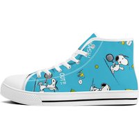 Snoopy Playing Tennis Cartoon Blue High Top Sneakers