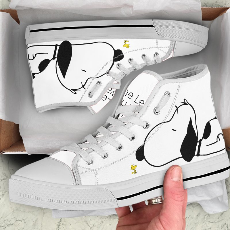 Snoopy And Woodstock | High Top Canvas | Real Friends | White And Yellow — Chaussures décontractées pour hommes