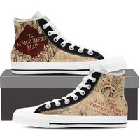 Canvas Shoe Trainers, Kids To Adults, Hand Customised With The Marauders Map Harry Potter Fabric.
