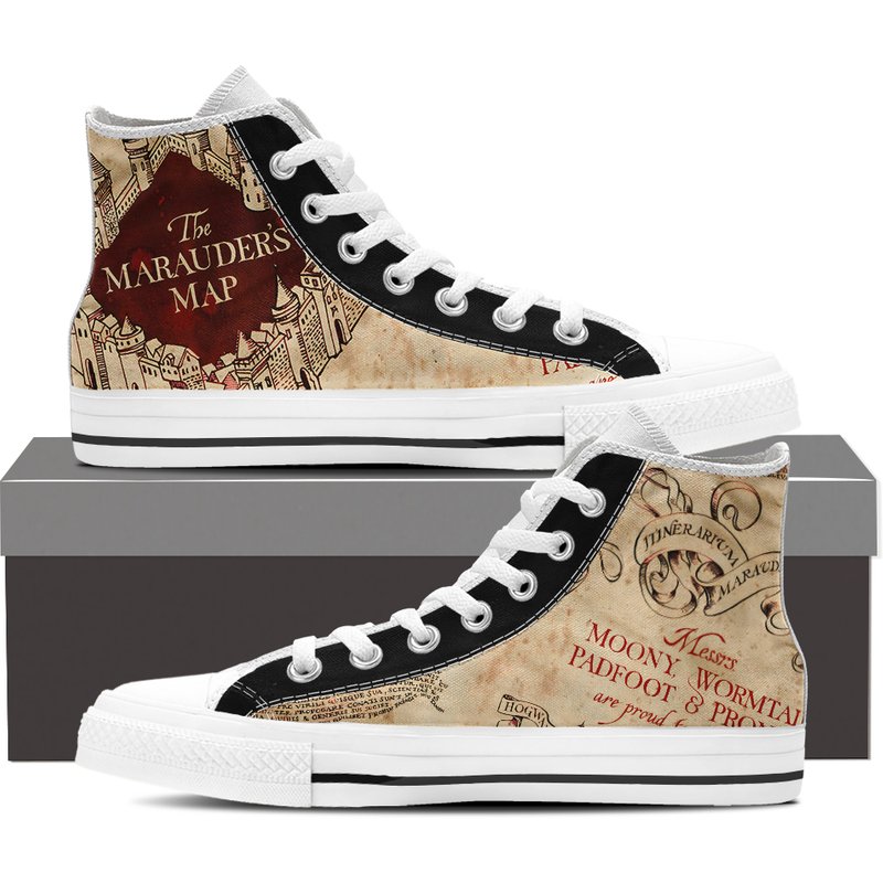 Canvas Shoe Trainers, Kids To Adults, Hand Customised With The Marauders Map Harry Potter Fabric. — Chaussures décontractées pour hommes