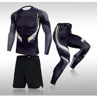 Men's Sportswear Suits Gym Tights Sets, 3 Pcs Set Men's Workout Sports Suit Gym Fitness Compression Clothes Running Jogging Sport
