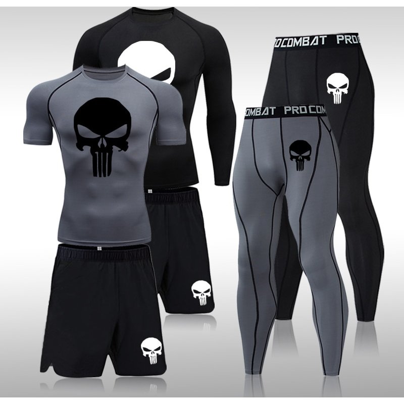Skull Pattern Men's Sportswear Suits Gym Tights Sets — Legging femme