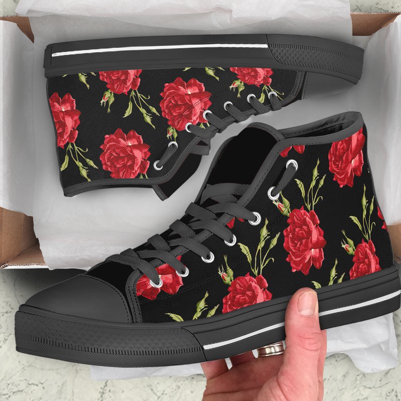 Red Roses Colorful Men's High Top Sneakers — Chaussures décontractées pour hommes