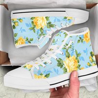 High Top Canvas Sneakers - White Roses -blue Sky -sneakers