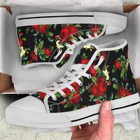 High Top Canvas Sneakers - Red Roses - Flowers