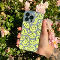 Lime Green Neon Melted Smiley Happy Face Print Trendy Clear Iphone Case