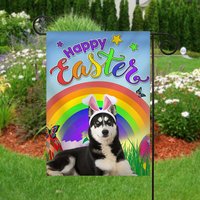 Siberian Husky Dog Easter Day Garden Flag — Decorative Flags