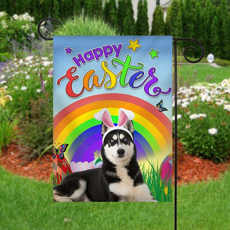 Siberian Husky Dog Easter Day Garden Flag — Drapeaux décoratifs
