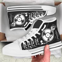 Men Dj Shoes Edm Rave Sneakers Turntable High-tops Vinyl Record Turntablist Gift Music Hiphop Junglist Drum Bass Techno House Riddim Dubstep