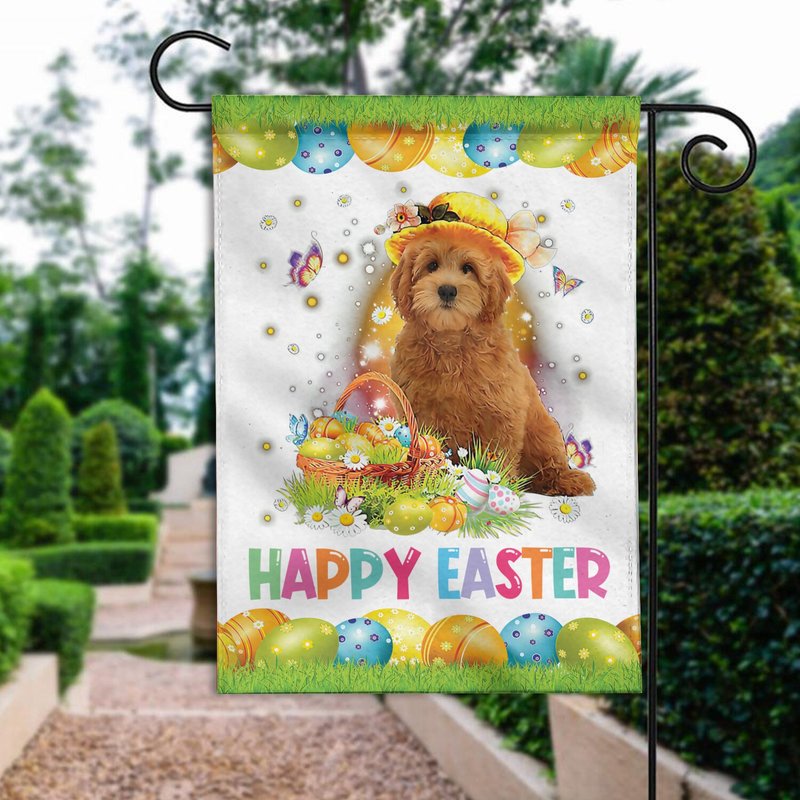 Goldendoodle Dog Happy Easter Garden Flag — Decorative Flags