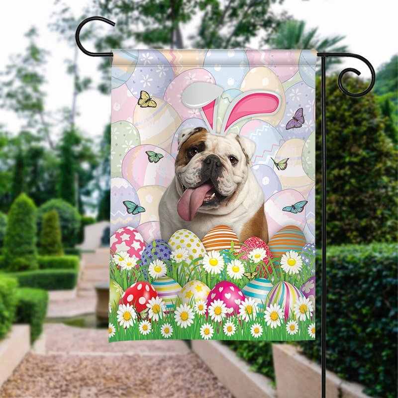 English Bulldog Happy Easter Garden Flag — Decorative Flags