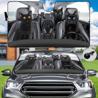 Bombay Cat Car Sun Shade, Black Cat Funny Sunshade, Windshield Sunscreen — Car Sun Shade