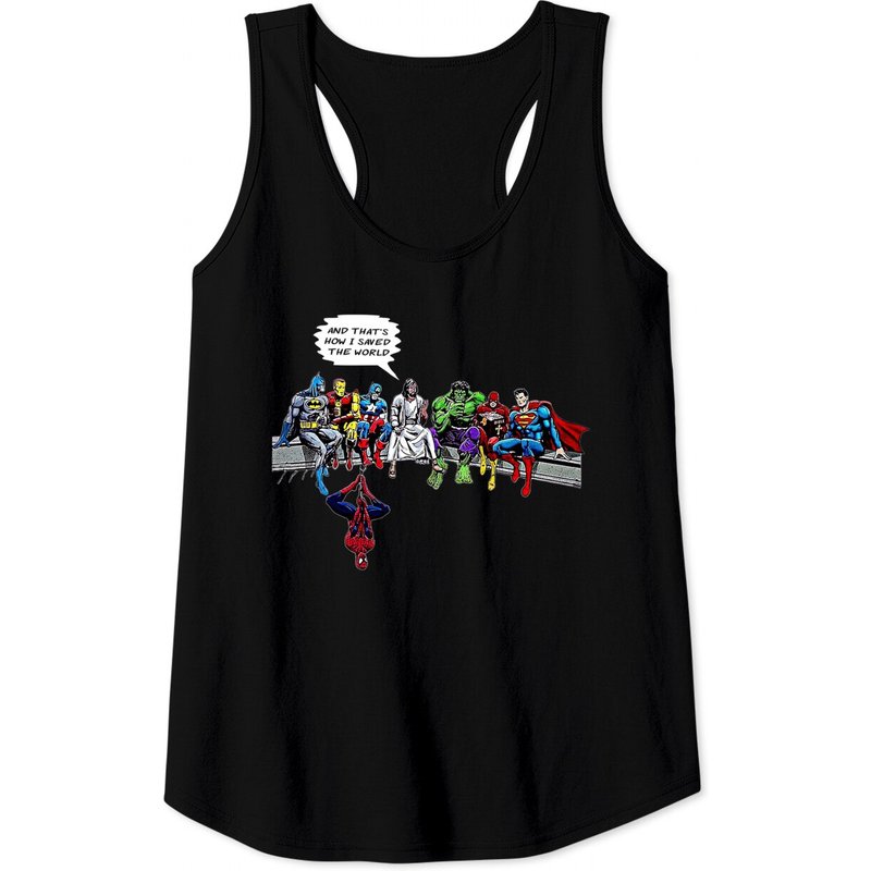Jesus And Superheroes Thats How I Saved The World Funny Tank Tops — T-shirts pour hommes