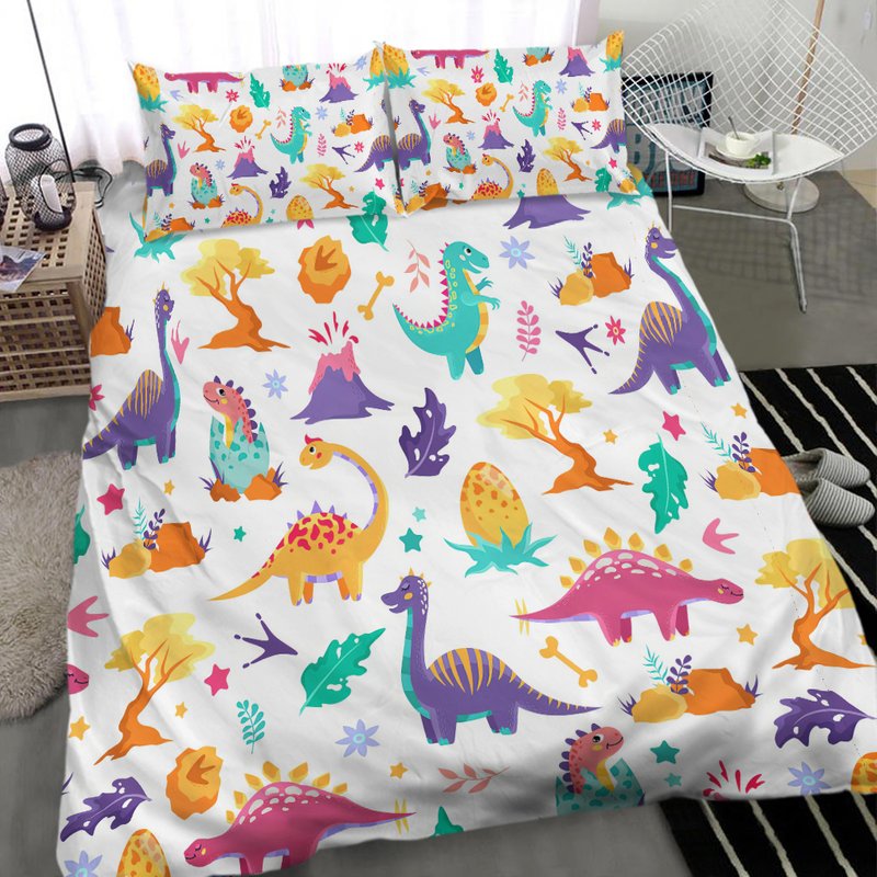 Colorful Cute Dinosaurs Bedding, Duvet Cover Set & Pillowcas — Housses de couette