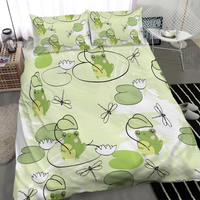 Cute Green Dancing Frog Pattern Bedding Set