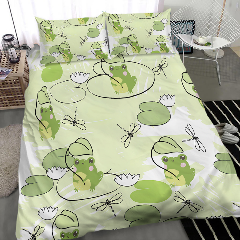 Cute Green Dancing Frog Pattern Bedding Set — Housses de couette