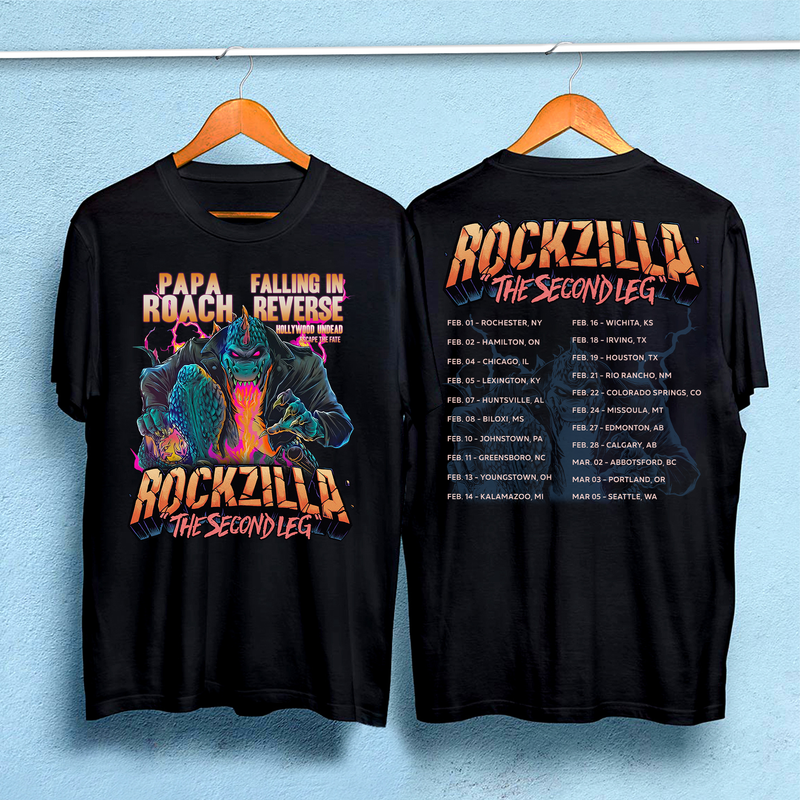 Papa Roach Rockzilla The Second Leg 2 Sides Tour T-shirt — Mens T Shirts