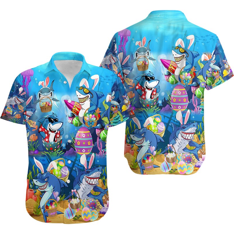 Easter Shark Hawaiian Shirt — Chemises décontractées pour hommes