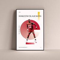 Hakeem Olajuwon Poster, Houston Rockets Art Print Minimalist Basketball Wall Decor — Posters & Prints