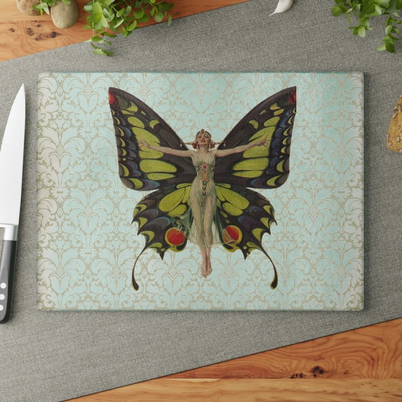 Fairy Butterfly 1920 Flapper Glass Cutting Board, Fairycore Kitchen — Gadgets de cuisine