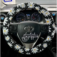 Black And White Daisy Steering Wheel Cover