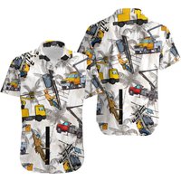 Lineman Aloha Shirt With Bucket Truck Hawaiian Shirts — Mens Casual Shirts