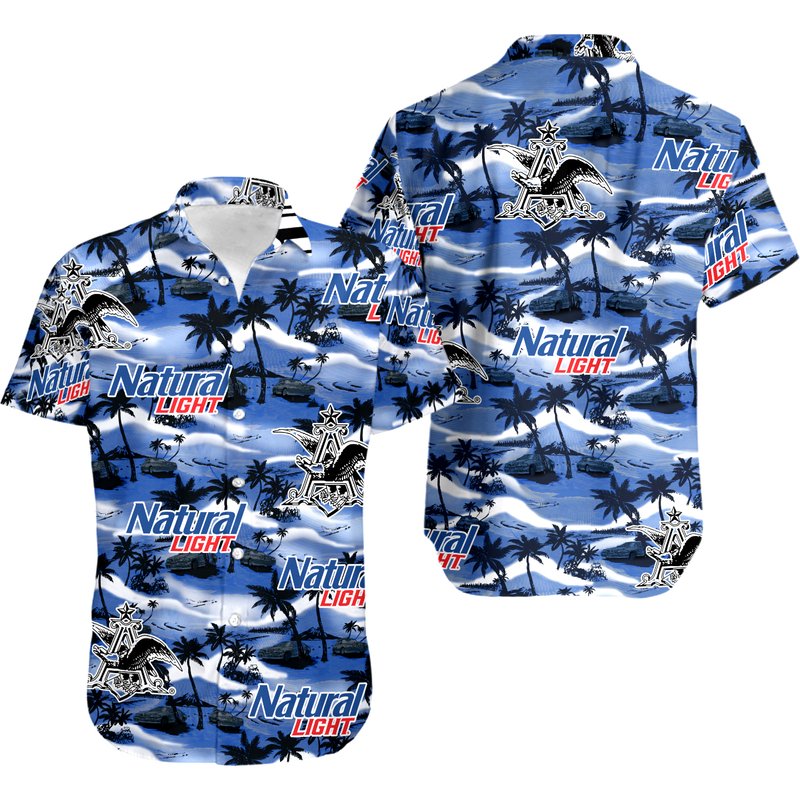 Natural Light Hawaiian Sea Island Pattern Hawaiian Shirt, Hawaii Beer Loves Shirt — Chemises décontractées pour hommes
