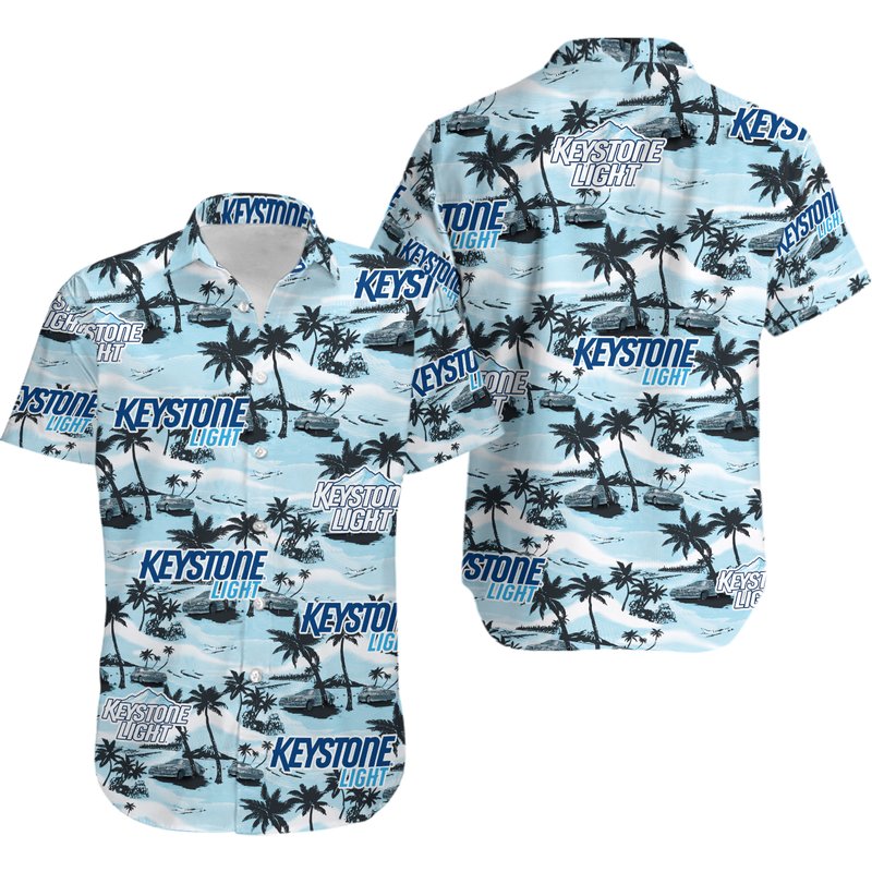 Keystone Light Hawaiian Sea Island Pattern Hawaiian Shirt, Hawaii Beer Loves Shirt — Chemises décontractées pour hommes