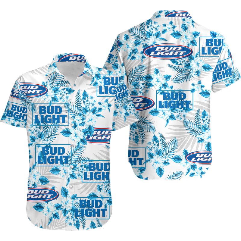 Bud Light Hawaiian Flowers Pattern Shirt — Mens Casual Shirts