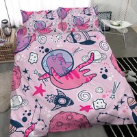Astronaut Cat In Space Kids Baby Pink Duvet Cover Set