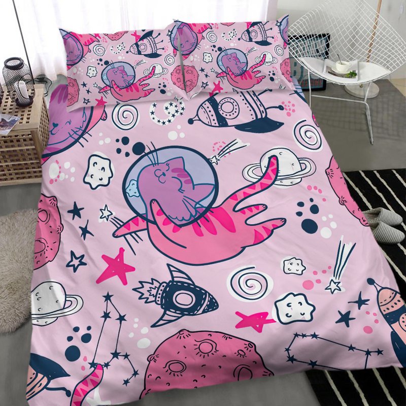 Astronaut Cat In Space Kids Baby Pink Duvet Cover Set — Housses de couette