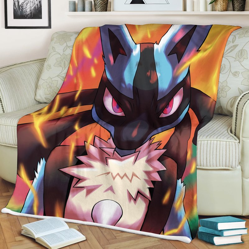 Lucario Throw Blanket! Perfect For A Gift, Present, Holiday, Birthday! Japanese Anime — Jetés de canapé