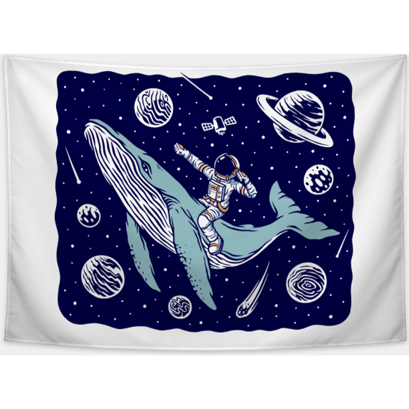 Funny Astronaut Riding A Whale Tapestry — Tapisseries murales