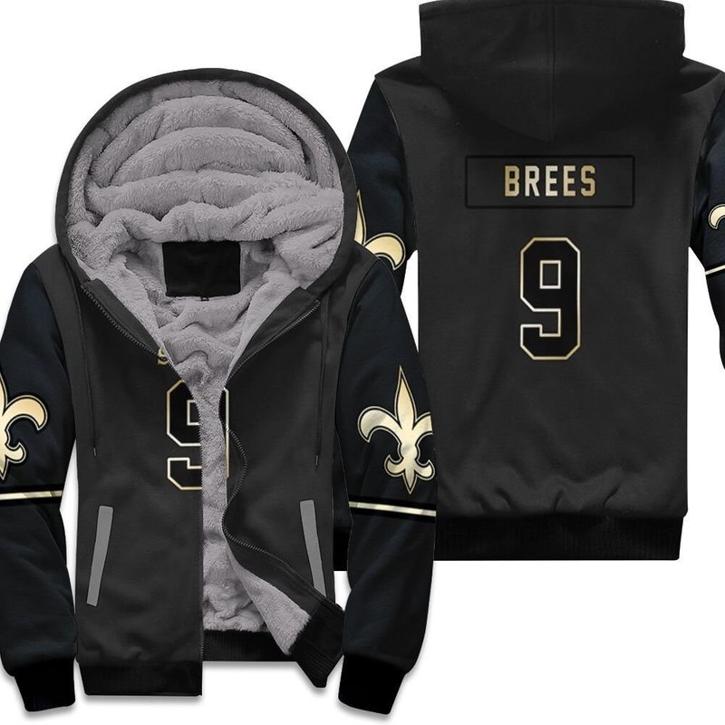 Orleans Saints 9 Drew Brees Black Golden Edition Mens Inspired Unisex Fleece Hoodie — Sweats à capuche pour hommes