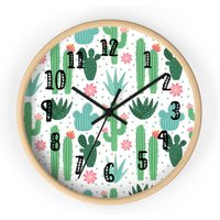 Cute Cactus Wall Clock - Gift For Her - Country Wall Decor